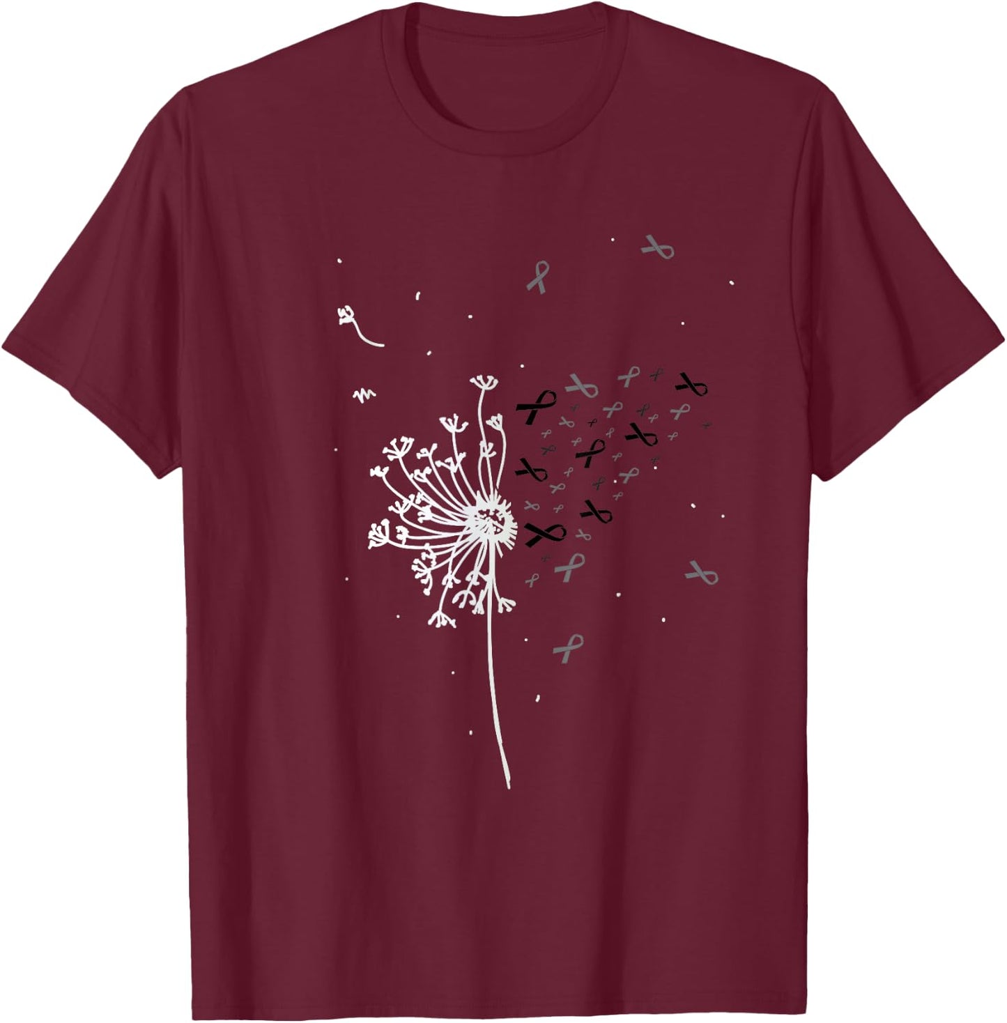 Dandelion Black Ribbon Skin Cancer Melanoma Awareness Gifts T-Shirt - T-Shirt | Maroon