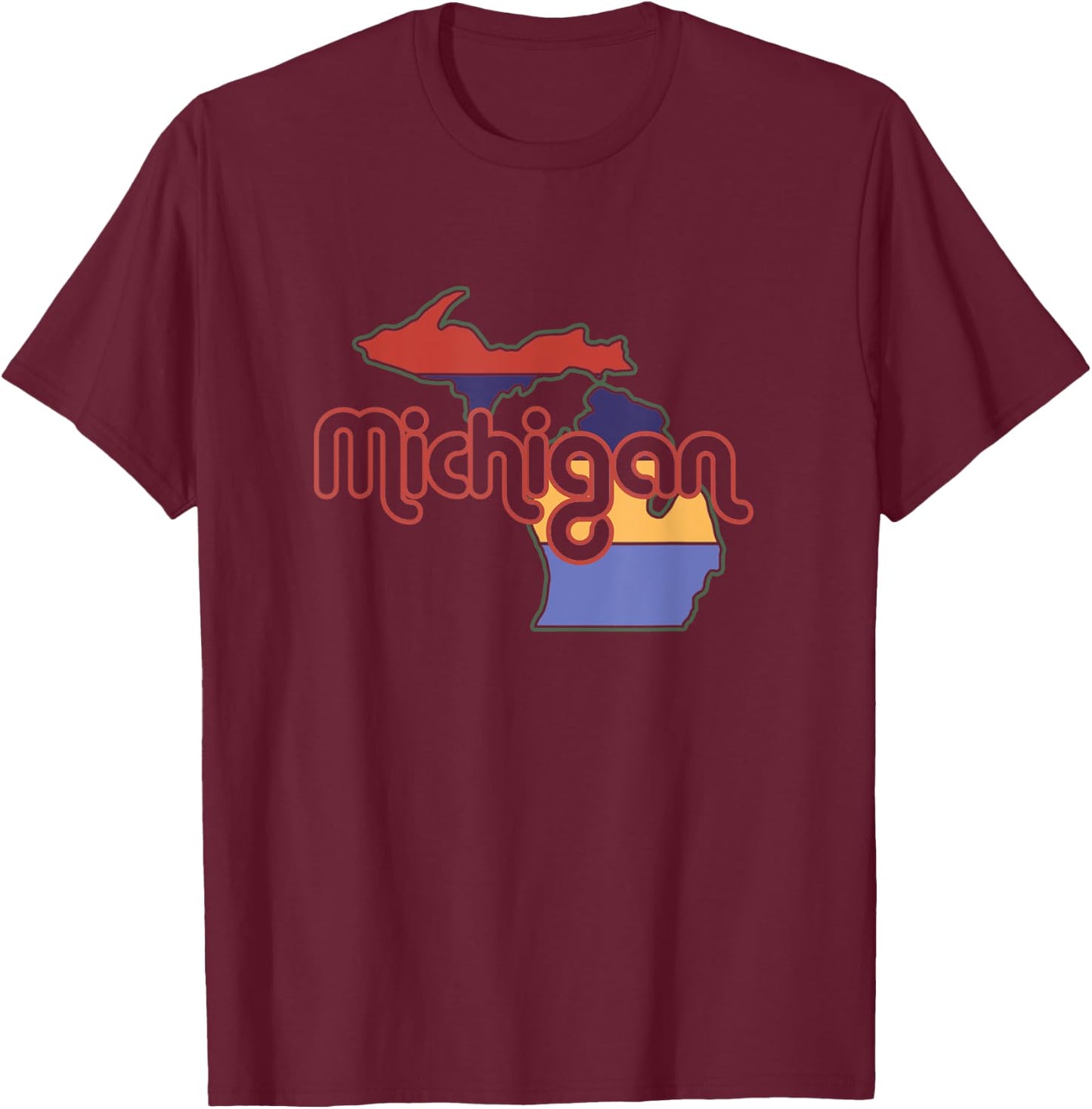 70s Retro Style Upper Peninsula Great Lake State Michigan T-Shirt - T-Shirt | Maroon