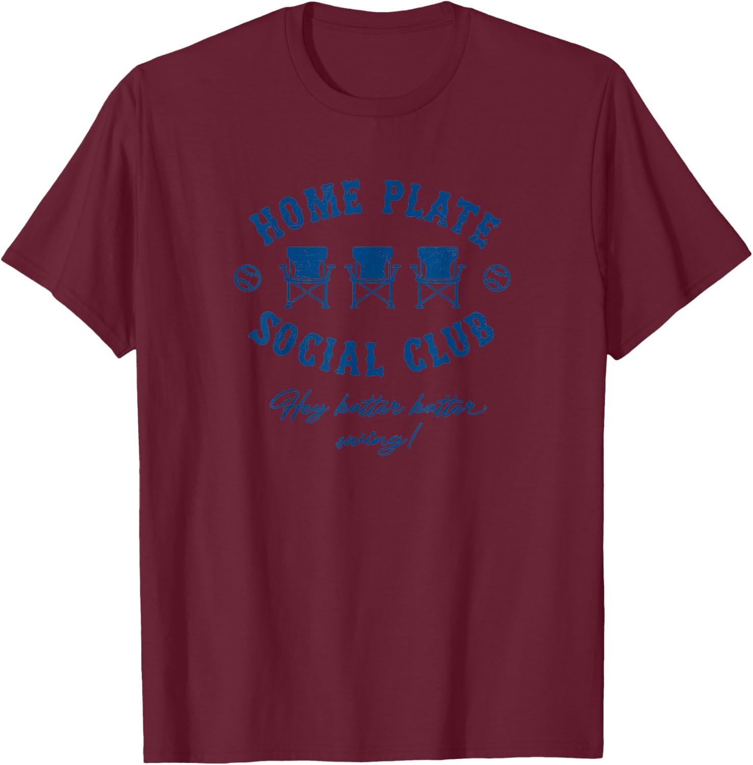 Home Plate Social Club Hey Batter Swing Baseball T-Shirt - T-Shirt | Maroon