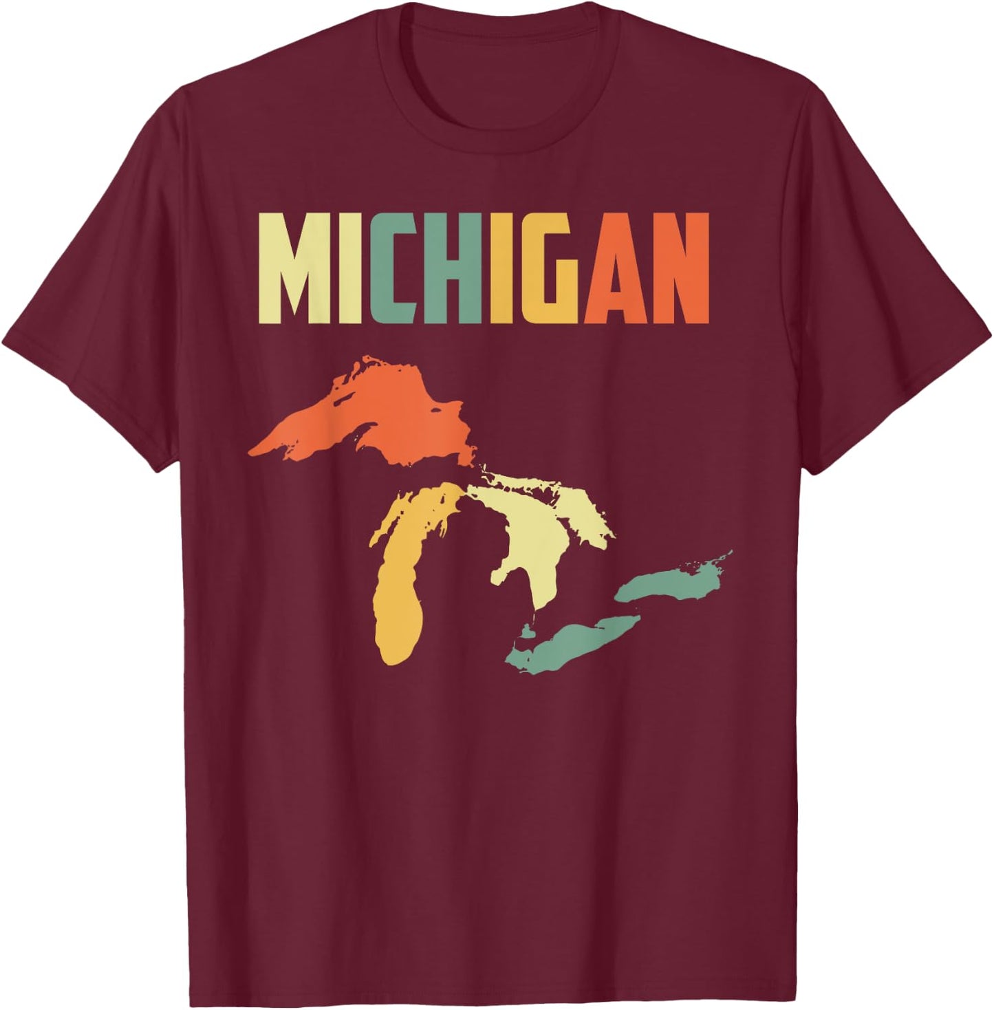 The Great Lakes Largest Water Retro Color Michigan MI Pride T-Shirt - T-Shirt | Maroon