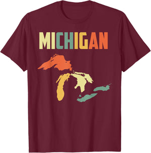 The Great Lakes Largest Water Retro Color Michigan MI Pride T-Shirt - T-Shirt | Maroon