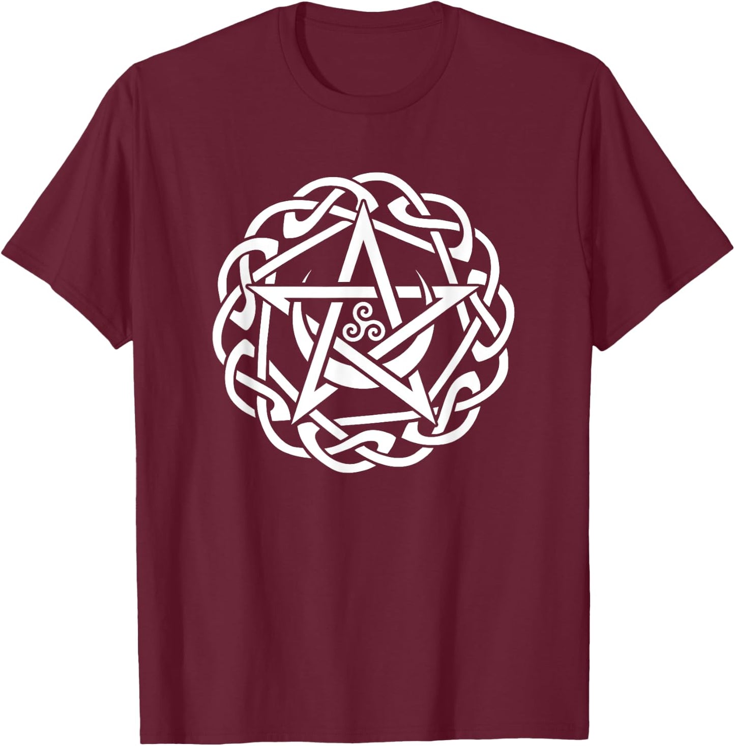 Celtic Pentacle With Moon And Triskelion Spiral T-Shirt - T-Shirt | Maroon