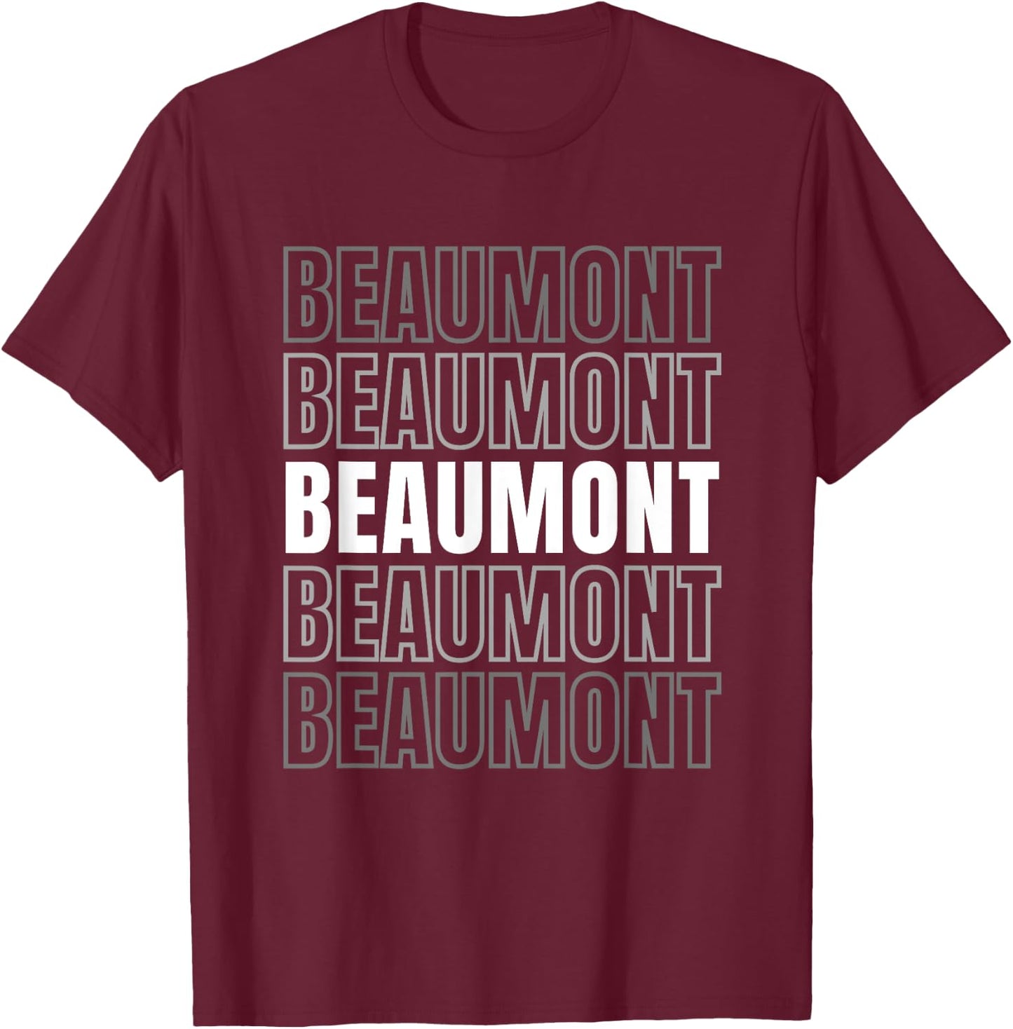 Beaumont Repeating Text Retro Design T-Shirt - T-Shirt | Maroon