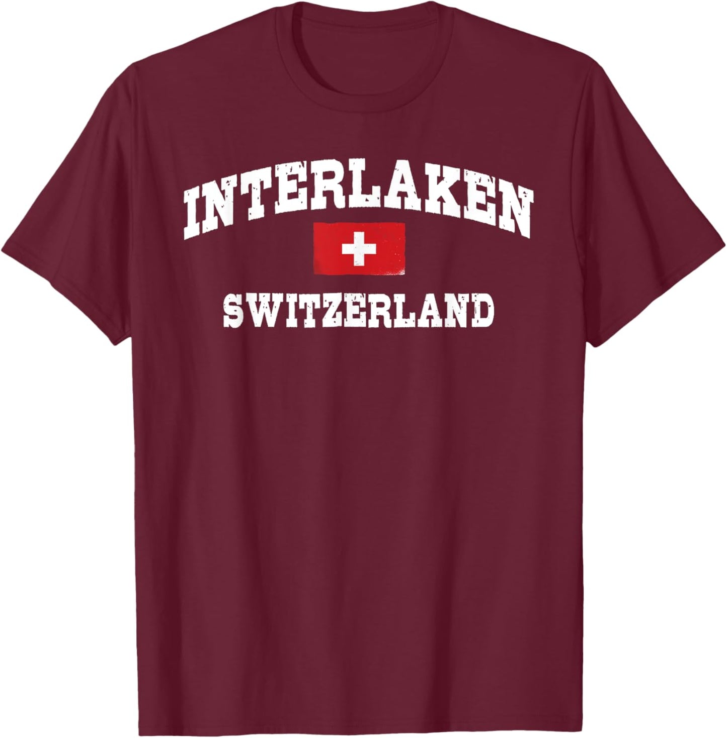 Interlaken Switzerland Swiss Flag T-Shirt - T-Shirt | Maroon