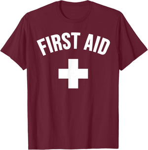 First Aid Cross Medic Event Staff Uniform Emergency T-Shirt - T-Shirt | Maroon