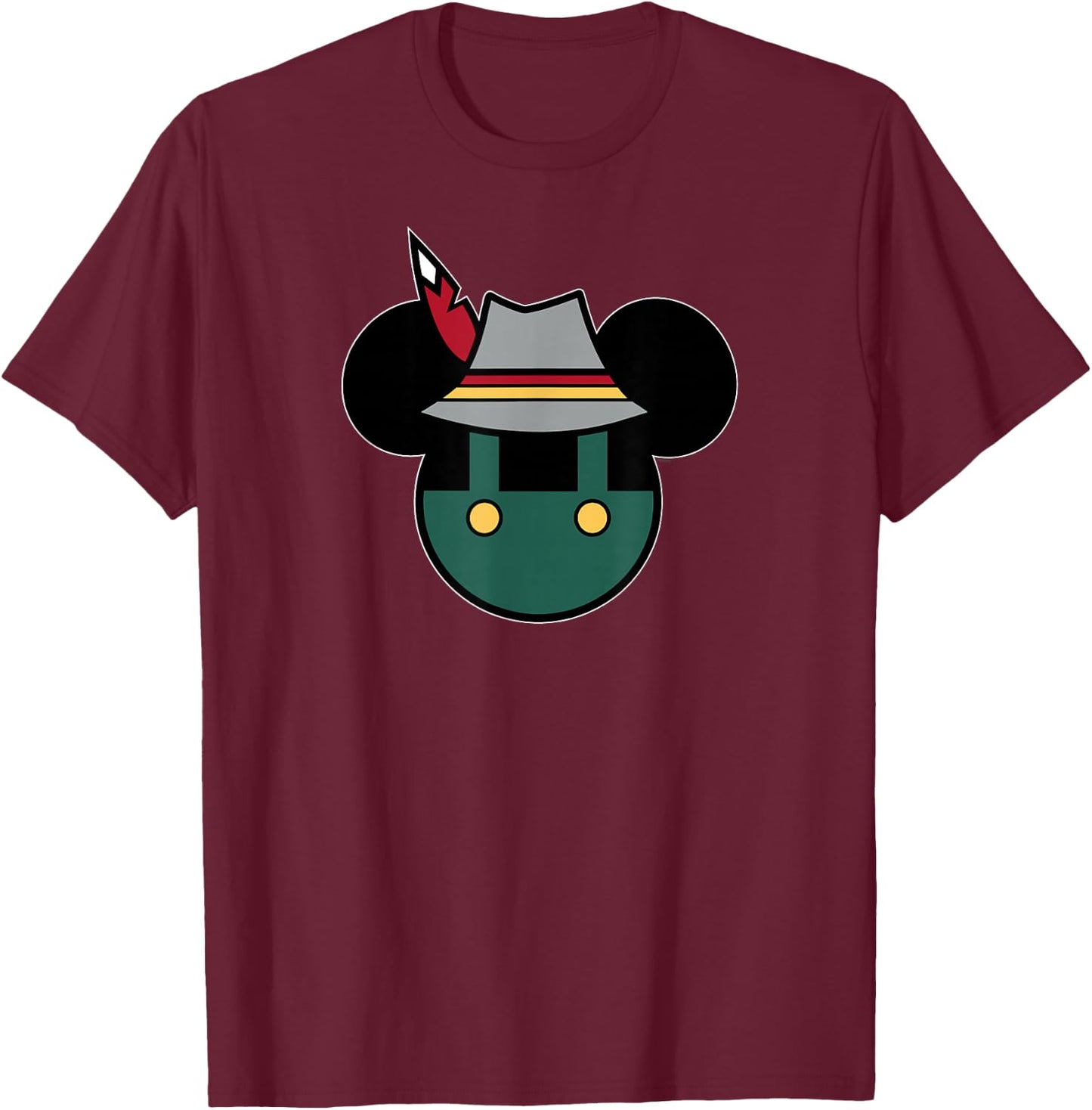 Disney Mickey Mouse Logo Oktoberfest German Hat & Lederhosen T-Shirt - T-Shirt | Maroon