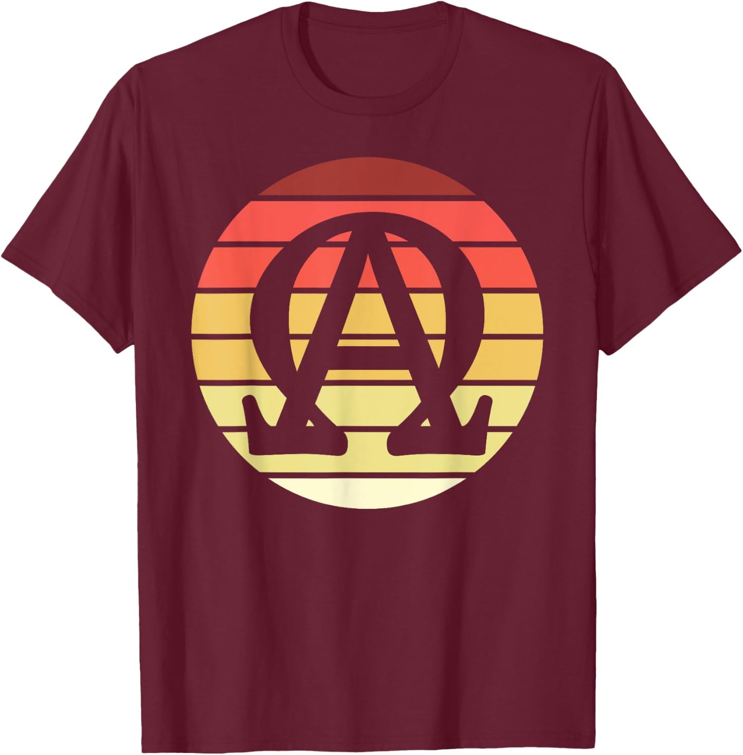 Alpha and Omega Symbol Retro Sunset Art Catholic Men Priests T-Shirt - T-Shirt | Maroon