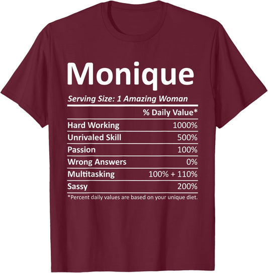 MONIQUE Nutrition Personalized Name Funny Christmas Gift T-Shirt - T-Shirt | Maroon