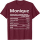 MONIQUE Nutrition Personalized Name Funny Christmas Gift T-Shirt - T-Shirt | Maroon