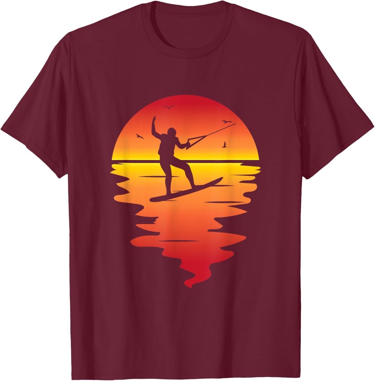 Cool Sunset Wakeboarding Graphic For Wakeboard Lovers T-Shirt - T-Shirt | Maroon
