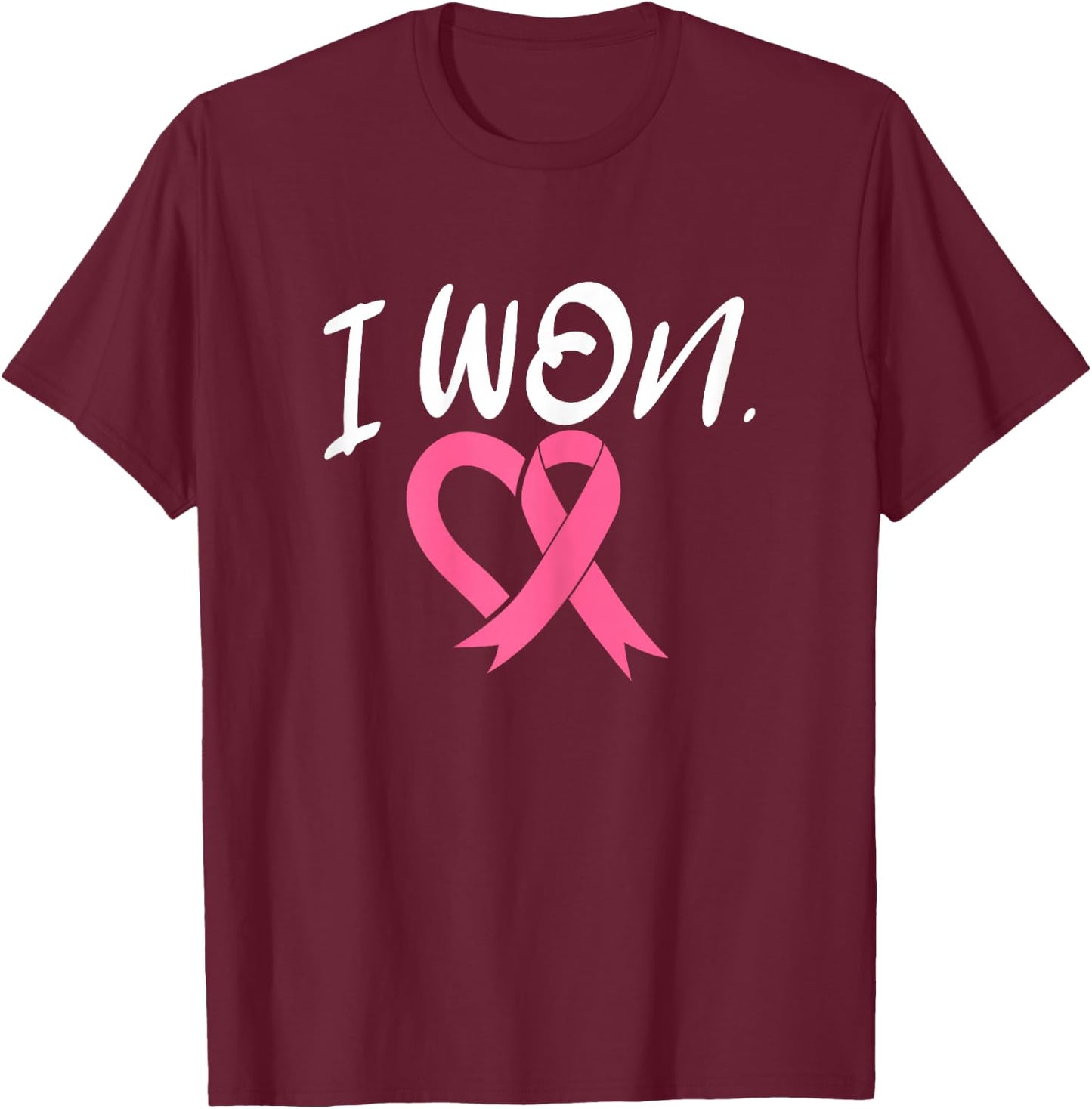 I Won Breast Cancer Awareness Support Pink Ribbon Survivor T-Shirt - T-Shirt | Maroon