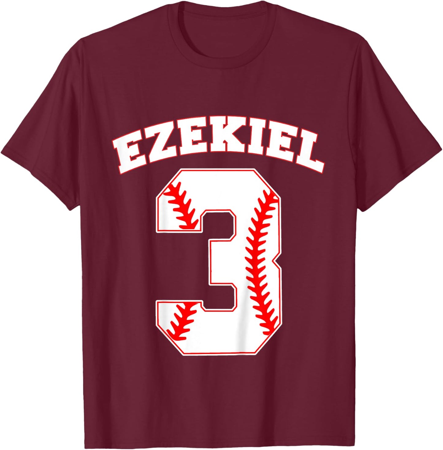 Kids Ezekiel Baseball Name Three Years 3rd Birthday Number Boys T-Shirt - T-Shirt | Maroon