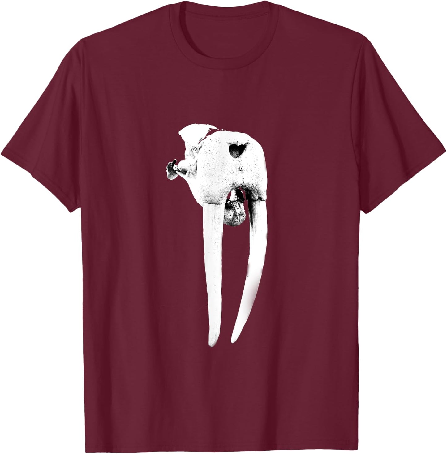 Fossilized Walrus Skull Tusk T-Shirt - T-Shirt | Maroon