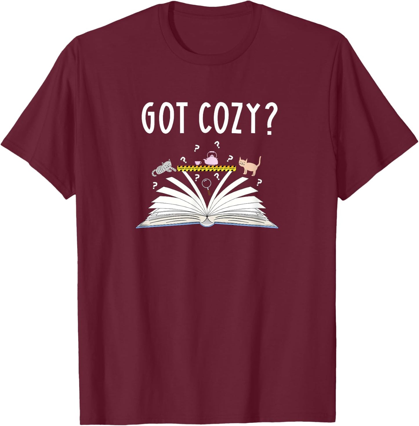 Cozy Cat Mystery Book Lover Reading Nerd Cute Bookish Reader Men Women Kids T-Shirt - T-Shirt | Maroon