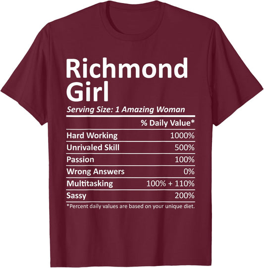 RICHMOND GIRL CA CALIFORNIA Funny City Home Roots USA Gift T-Shirt - T-Shirt | Maroon