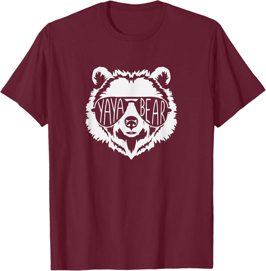 yaya Bear Face with Sunglasses T-Shirt - T-Shirt | Maroon
