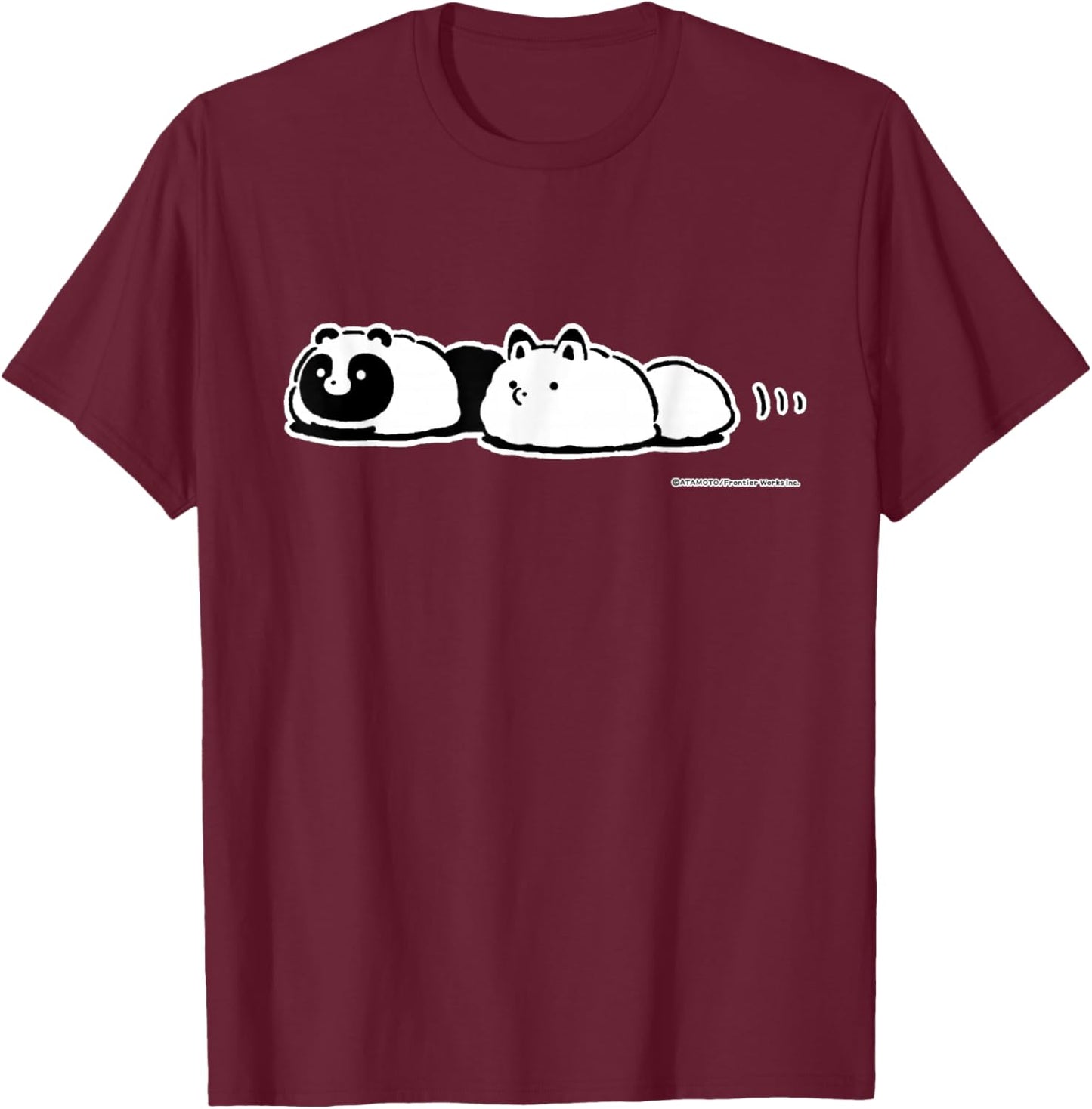 Tanuki to Kitsune (Raccoon dog & Fox) (Wriggling) T-Shirt - T-Shirt | Maroon