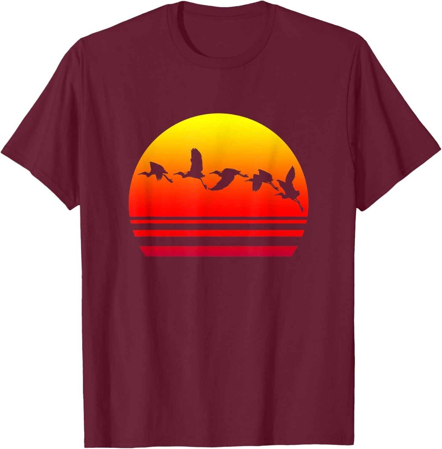 Cranes in the Sunset, Wetlands T-Shirt - T-Shirt | Maroon