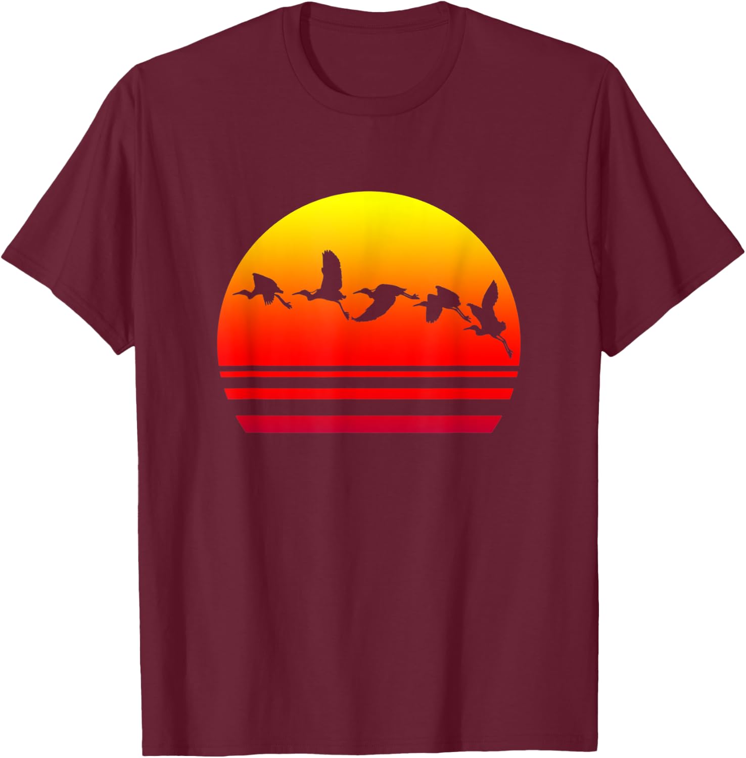 Cranes in the Sunset, Wetlands T-Shirt - T-Shirt | Maroon