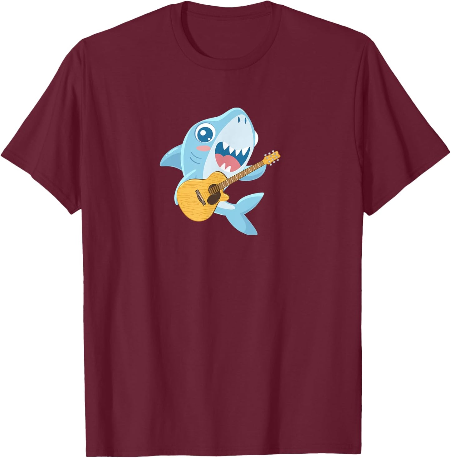 Shark Playing Acoustic Guitar Musical Fans Band Fish Lover T-Shirt - T-Shirt | Maroon