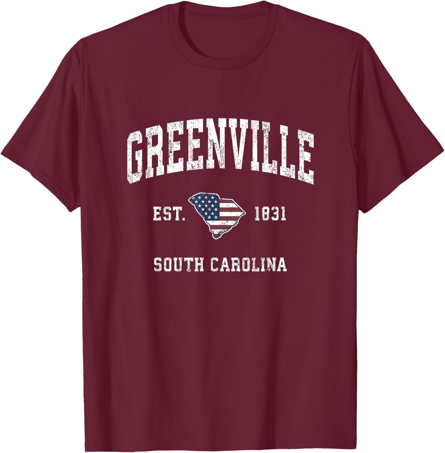 Greenville South Carolina SC Vintage American Flag Design Women Kids Men T-Shirt - T-Shirt | Maroon