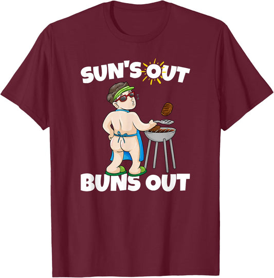 Suns Out Buns Out I Barbecue Pulled Pork Steak BBQ Grilling Men Women T-Shirt - T-Shirt | Maroon