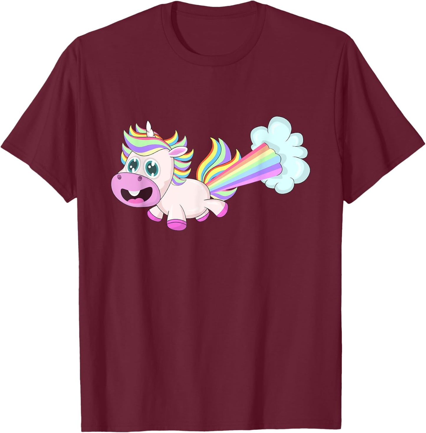 Unicorn Farting a Rainbow T-Shirt - T-Shirt | Maroon