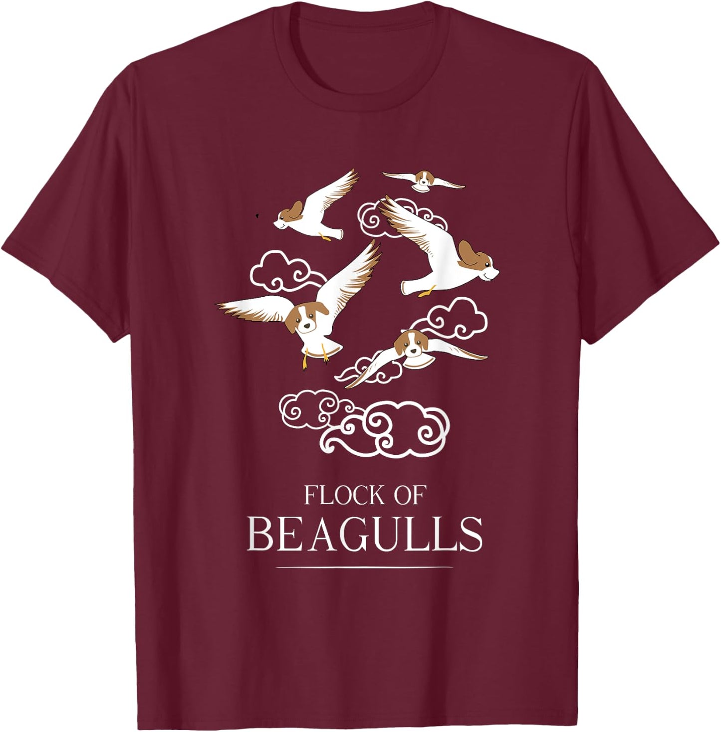 Flock Of Beagulls | Funny Cute Dog/Puppy Beagle Pet Pun T-Shirt - T-Shirt | Maroon