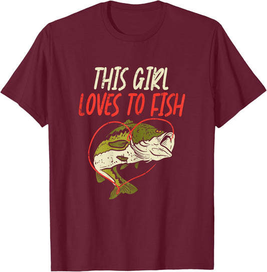 This Girl Loves To Fish Bass Fishing Family Matching Gift T-Shirt - T-Shirt | Maroon