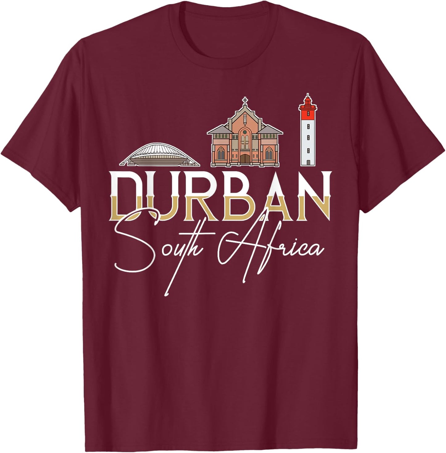Durban South Africa City Skyline Map Travel T-Shirt - T-Shirt | Maroon