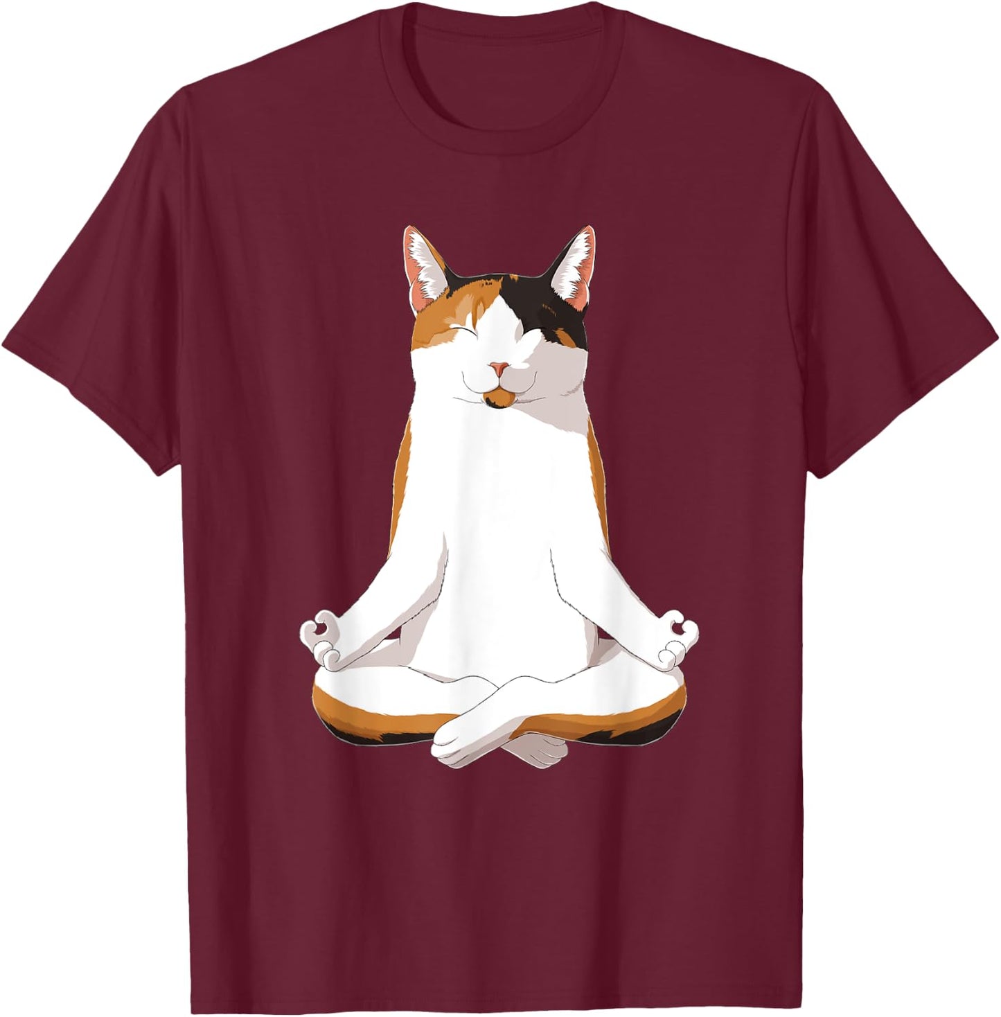 Yoga Calico Cat T-Shirt - T-Shirt | Maroon