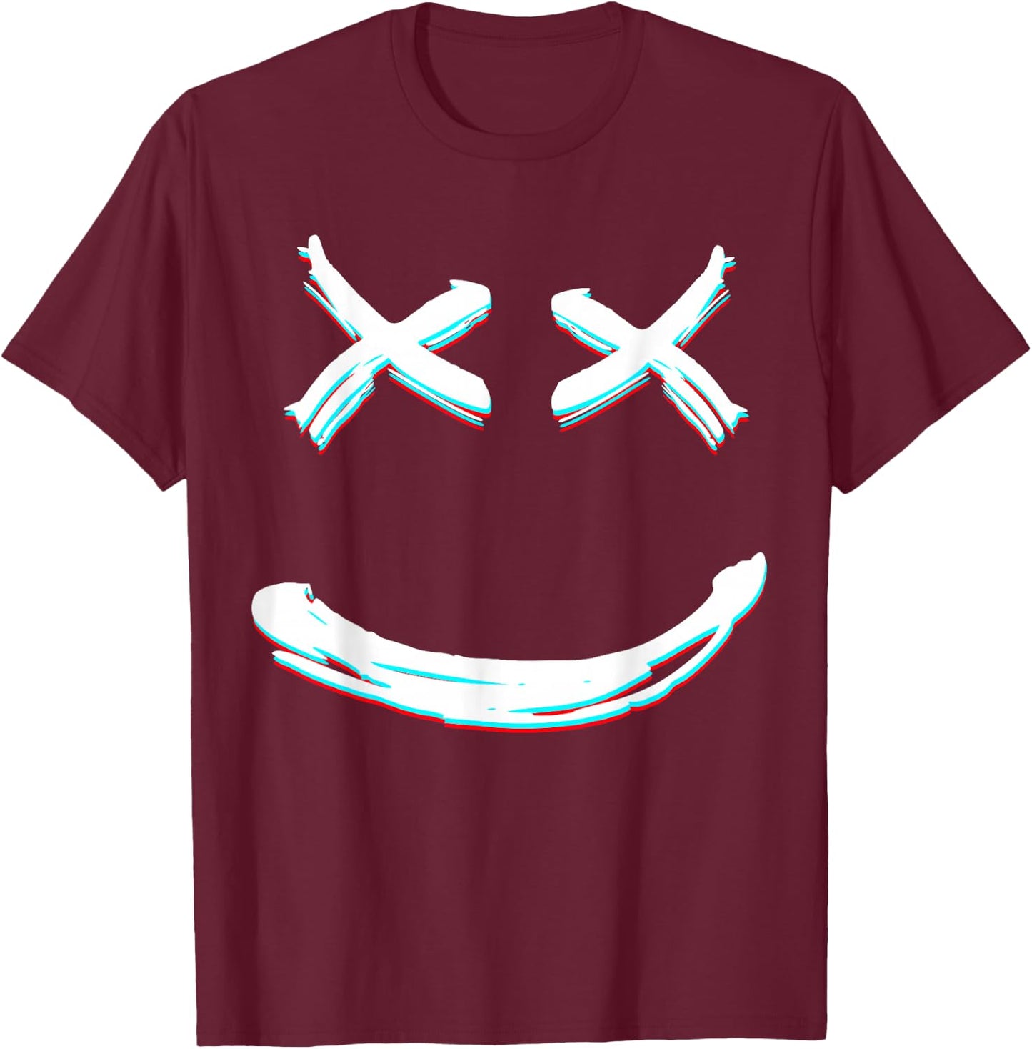 X Eyed Smile Face | X Eyes T-Shirt - T-Shirt | Maroon
