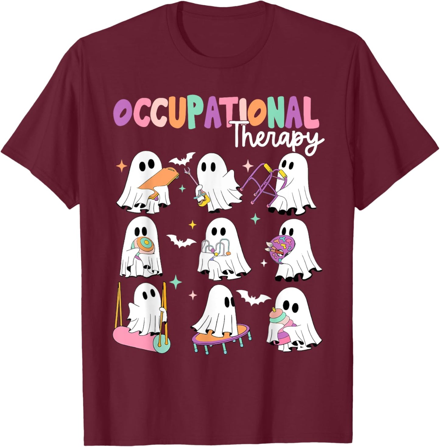 OT Occupational Therapy Halloween Retro Ghost OT Halloween T-Shirt - T-Shirt | Maroon