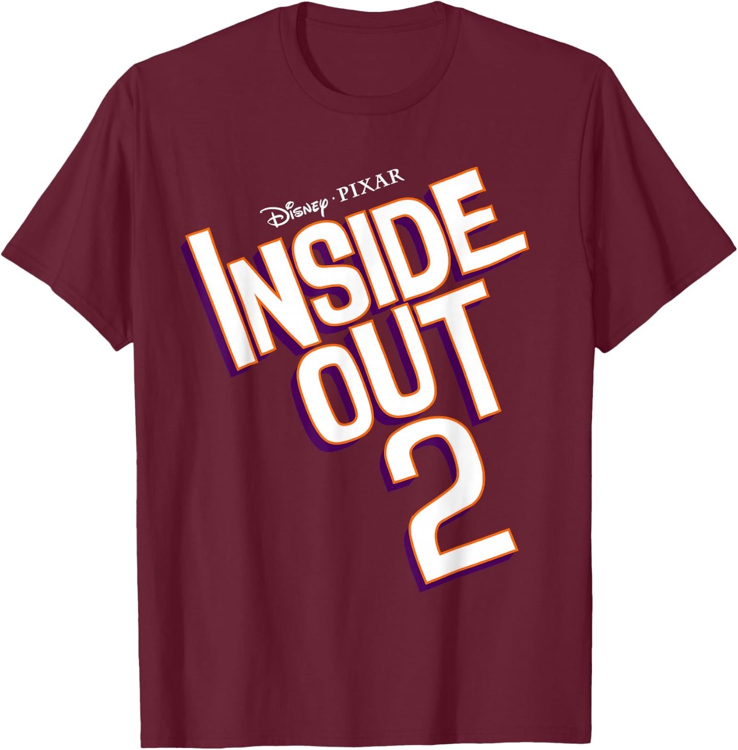 Disney Pixar Inside Out 2 Neon Outline Title Logo T-Shirt - T-Shirt | Maroon