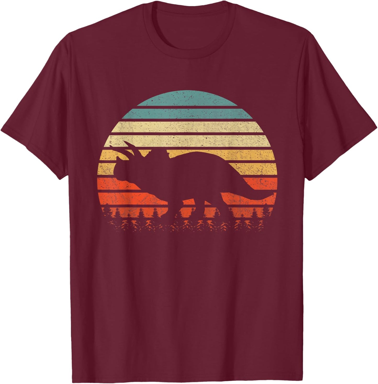 Vintage Triceratops Dinosaurus Sunset Retro T-Shirt - T-Shirt | Maroon