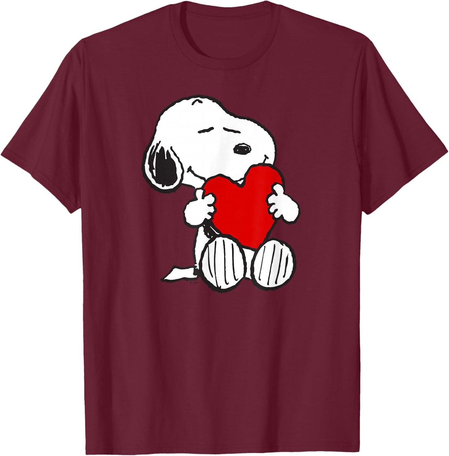 Peanuts Valentine Snoopy Hugging Heart T-Shirt - T-Shirt | Maroon