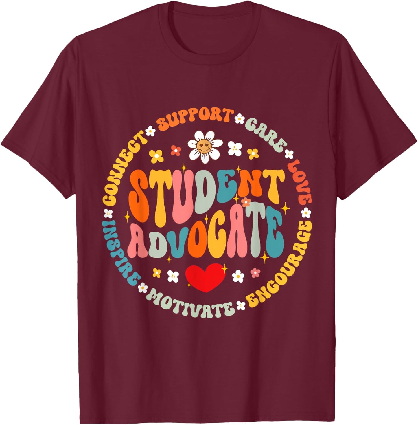 Groovy Student Advocate Appreciation Back to School T-Shirt - T-Shirt | Maroon