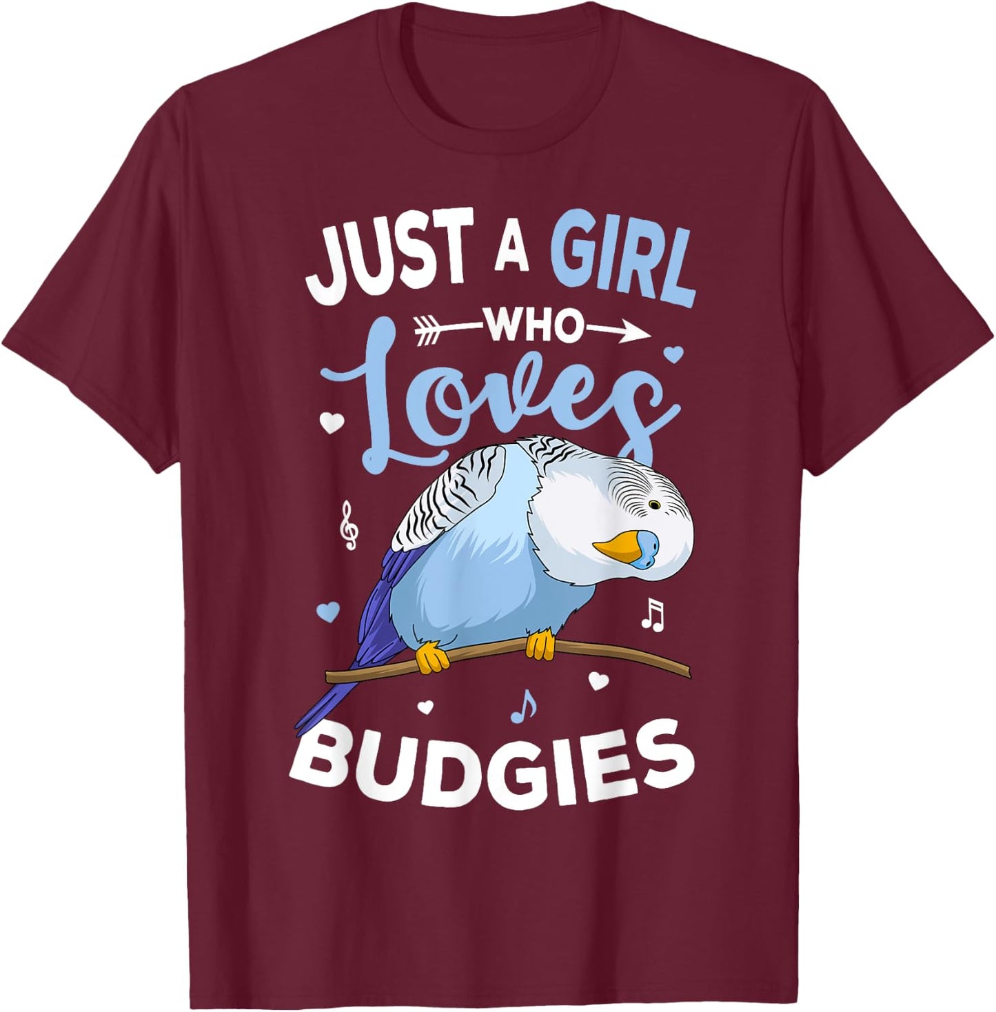 Just A Girl Who Loves Budgies Blue Parakeet Budgerigar Girls T-Shirt - T-Shirt | Maroon