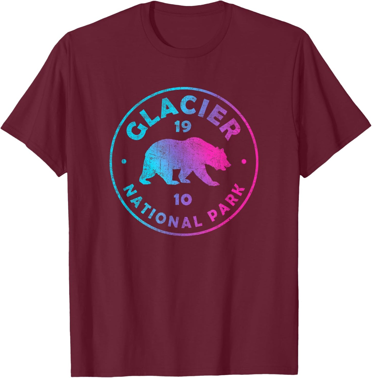 Glacier National Park Colorful Tie Dye Bear Boys Girls T-Shirt - T-Shirt | Maroon