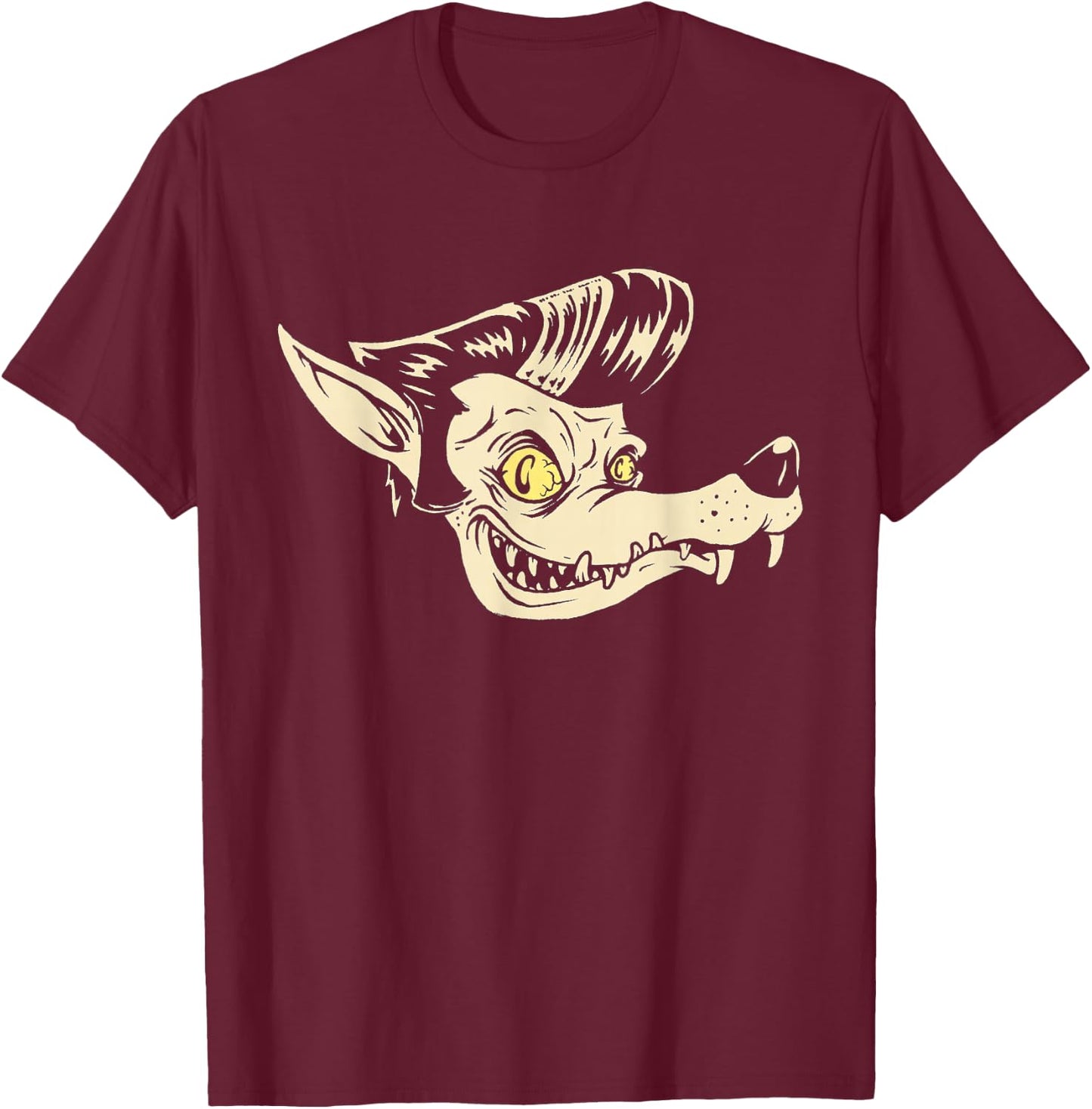 Horror Art - Rockabilly Wolf - Psychobilly Punk Art T-Shirt - T-Shirt | Maroon
