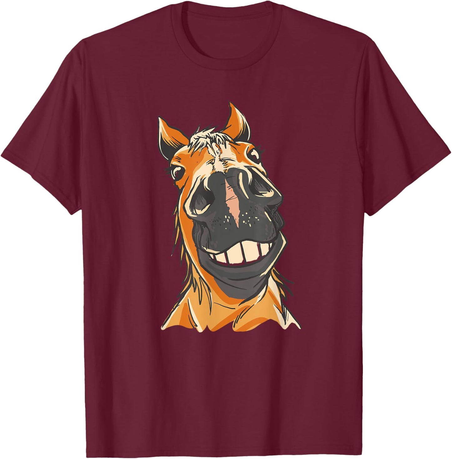 FUNNY HORSE Silly Horses Close Up Grin Teeth Meme T-Shirt - T-Shirt | Maroon