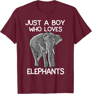 Just A Boy Who Loves Elephants Funny Elephant Lover Small T-Shirt - T-Shirt | Maroon