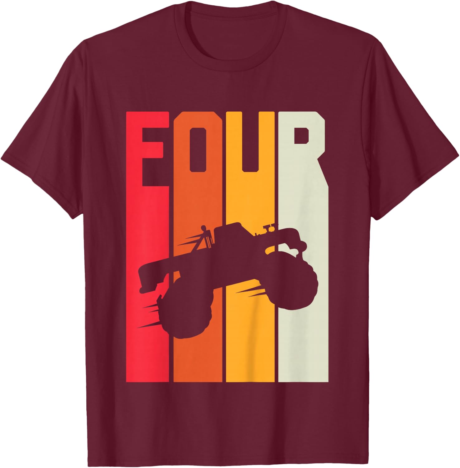 4th Birthday Retro Monster Truck 4 Years Boys Girl Kids T-Shirt - T-Shirt | Maroon