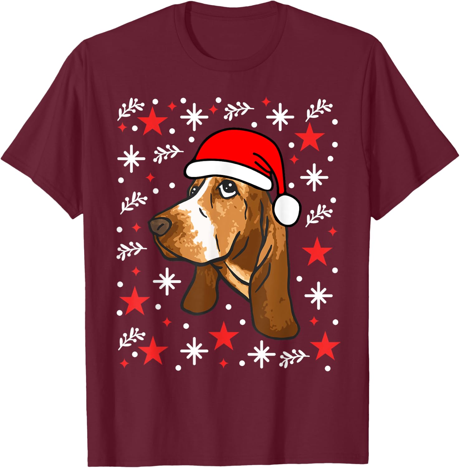 Basset Hound Christmas T-Shirt - T-Shirt | Maroon