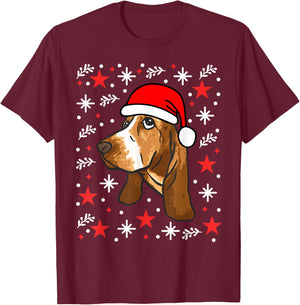 Basset Hound Christmas T-Shirt - T-Shirt | Maroon