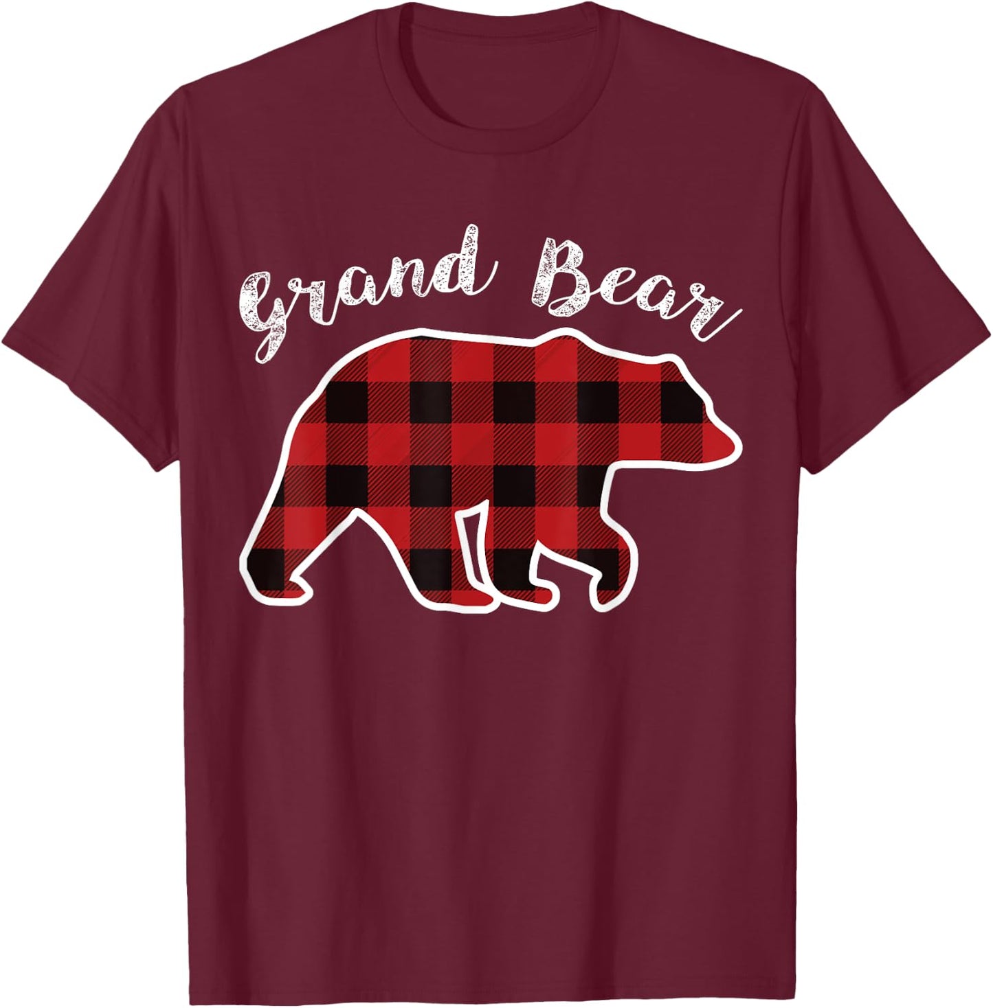 GRAND BEAR | Men Women Red Plaid Christmas PJ Family Pa Gift T-Shirt - T-Shirt | Maroon