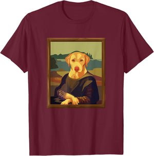Funny Mona Lisa Yellow Lab Dog Art Parody T-Shirt - T-Shirt | Maroon