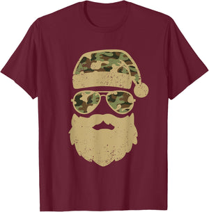 Camo Santa Claus Sunglasses Funny Camo Christmas Camouflage T-Shirt - T-Shirt | Maroon
