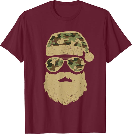 Camo Santa Claus Sunglasses Funny Camo Christmas Camouflage T-Shirt - T-Shirt | Maroon