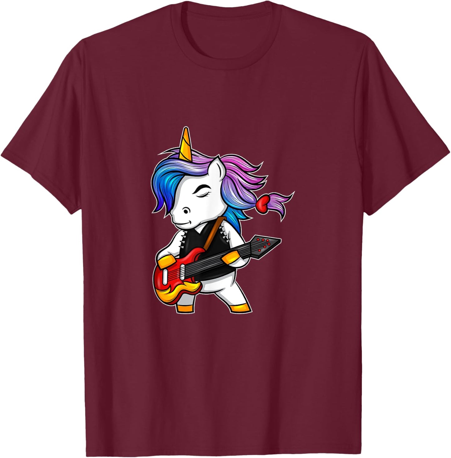 Cool rock and roll unicorn with guitar for rock fans T-Shirt - T-Shirt | Maroon
